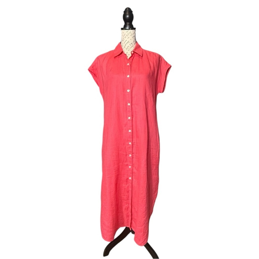 Tommy Bahama Coral Linen Button-Down Midi Dress Size XS TP